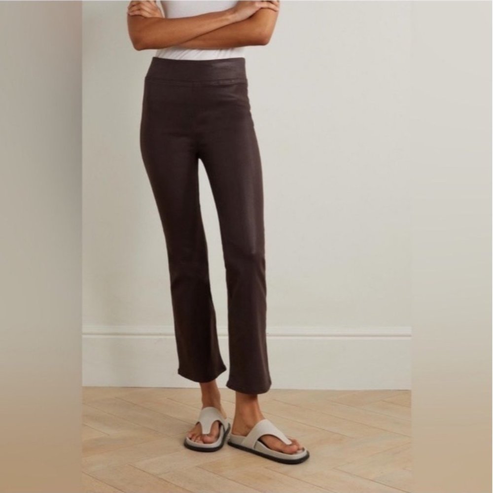 FRAME Jetset Crop COATED JEANS High-Rise Bootcut Brown - Picture 3 of 15